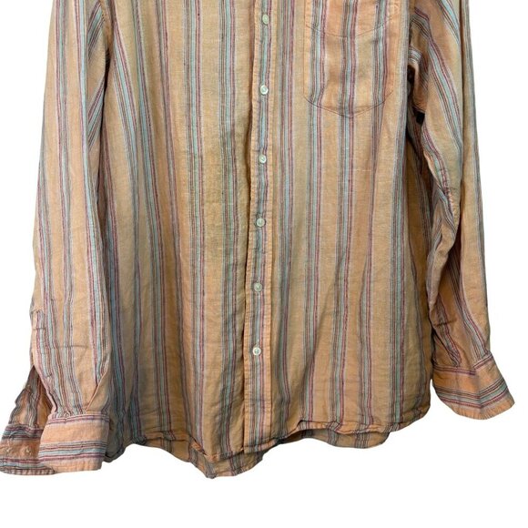 Gap Men's 100% Linen Striped Orange Vibrant Button Down Shirt Size XL - Picture 5 of 11